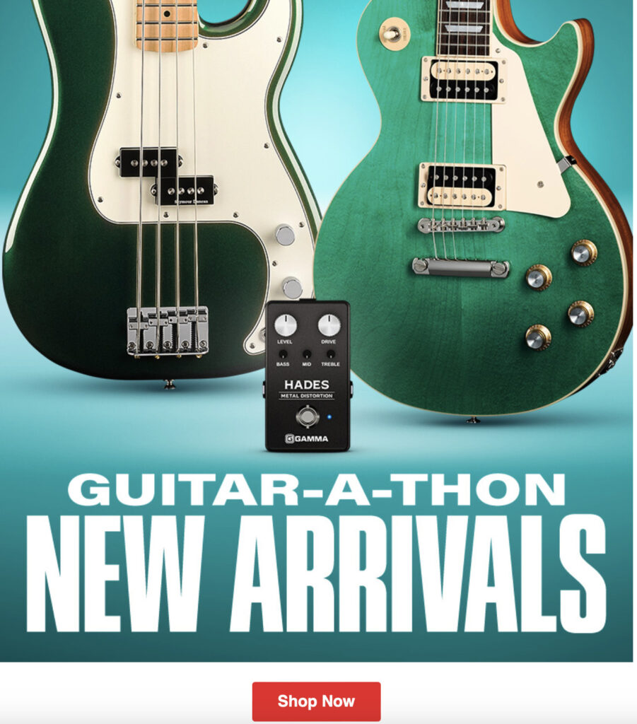 Email example promoting new products from Guitar Center