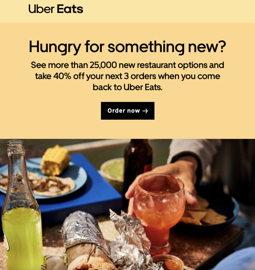 Email from Uber Eats with promotional 40% off