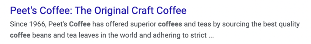 example of Peet's Coffee using their unique selling proposition in a paid ad