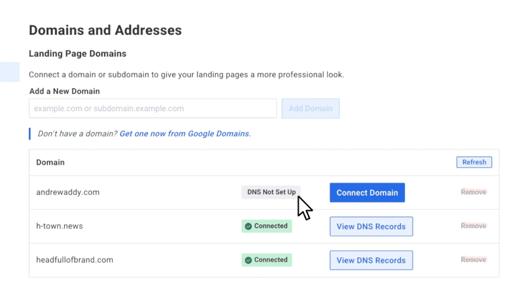 GIF showing how to connect your domain to AWeber.