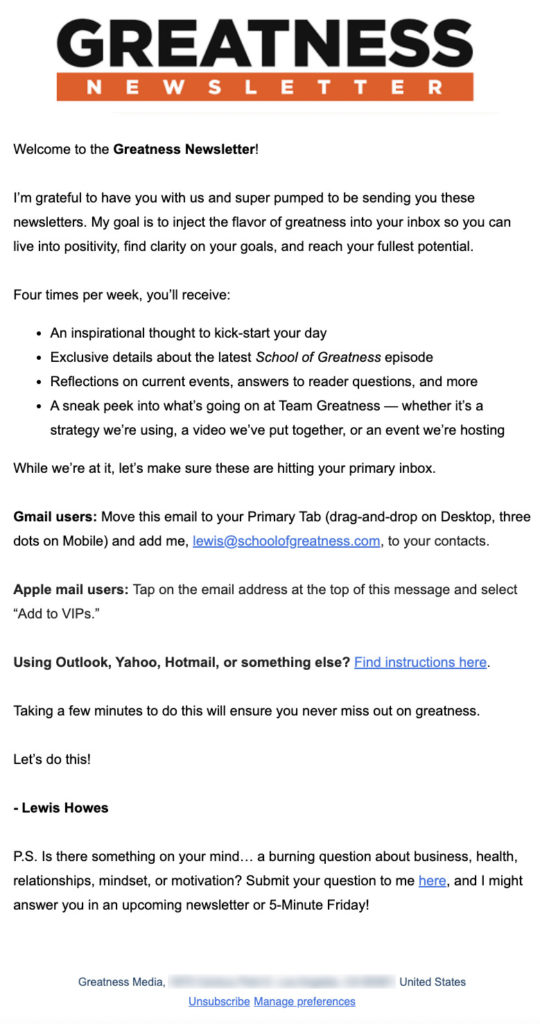 Here's a great welcome email campaign from Lewis Howes