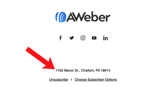 An example of a physical address in the footer of an email.