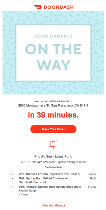 DoorDash email example with countdown timer