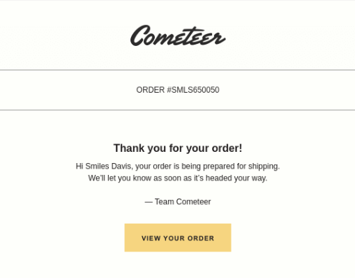 Example of a top half of a confirmation email from Cometeer