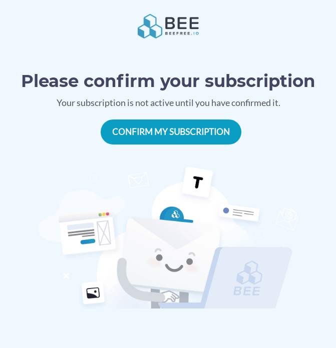 Subscription confirmation email example from BEE
