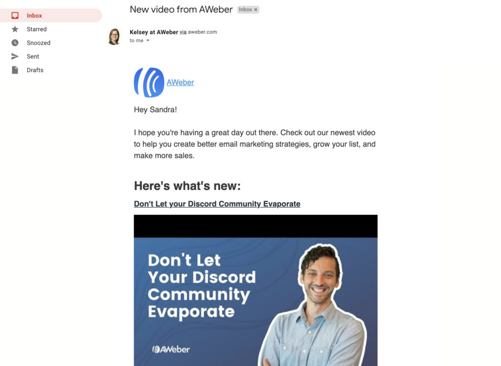 An email showing a new video from the AWeber YouTube channel.