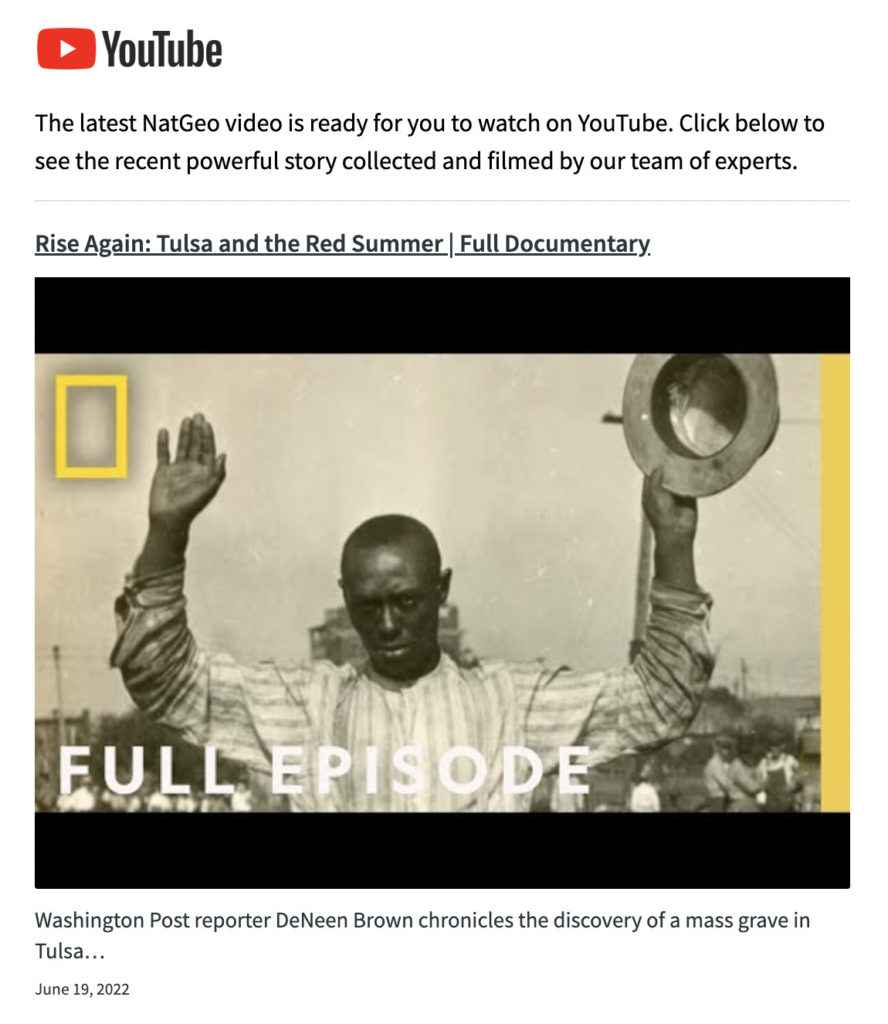 Example of an auto newsletter email from NatGeo