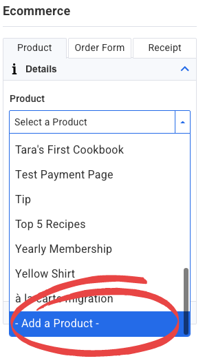 Add a product drop down