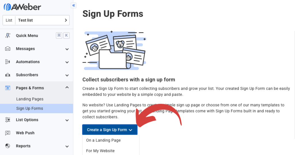 Drop down menu for sign up form in AWeber