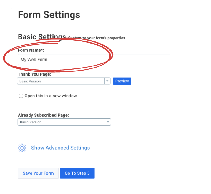 Name sign up form in AWeber