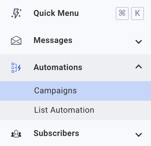 AWeber dashboard screenshot showing Automations and Campaigns in the sidebar.