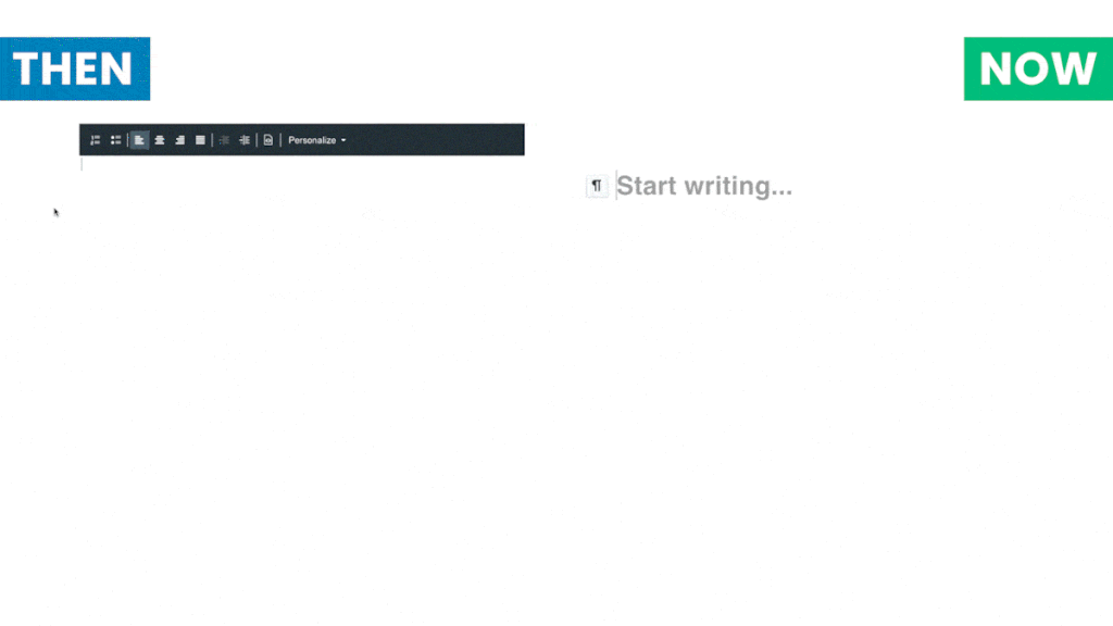 A GIF showing sped up writing in the AWeber message editor before and after the update.