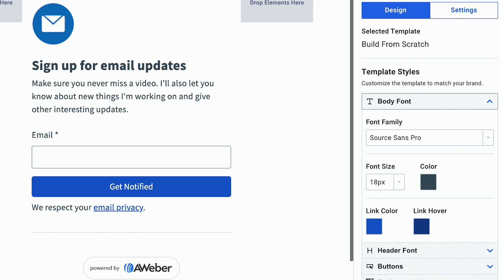 A GIF showing how to add a tag to the simple sign up form by clicking on the form section, submission, and then tags.