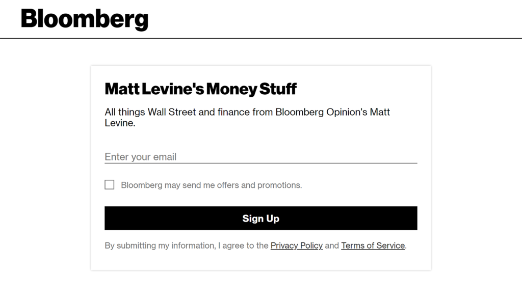 An example of Bloomberg's branded newsletter.