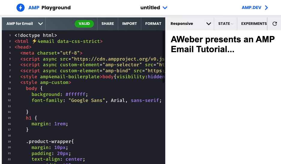 An example of the code that generates the AMP ecommerce email element