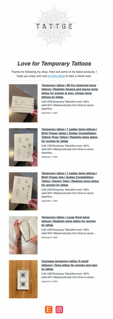 Tattge email with 5 new tattoos.