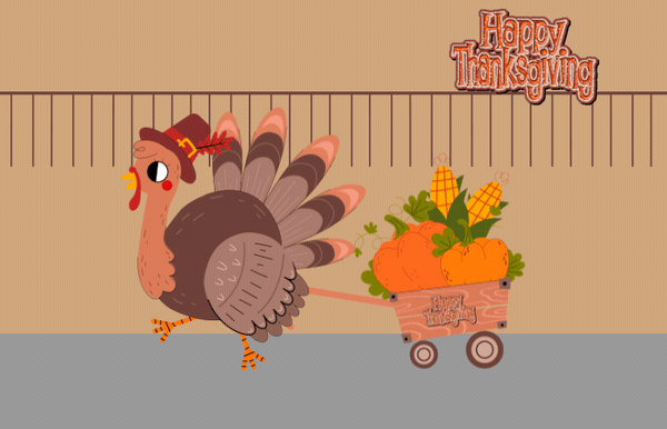 turkey pulling a cart thanksgiving animation