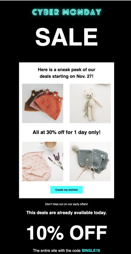 Cyber Monday email template using a GIF to draw additional attention to the email
