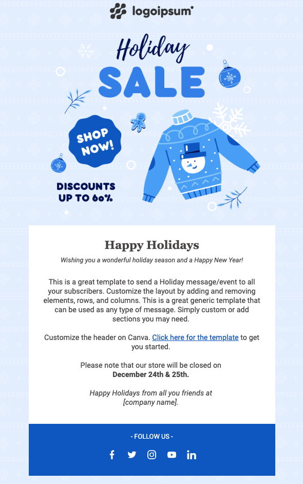 Holiday sale email template