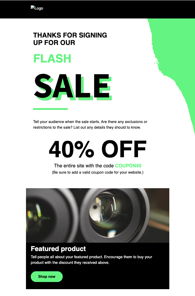 Black Friday flash sale template used in email marketing