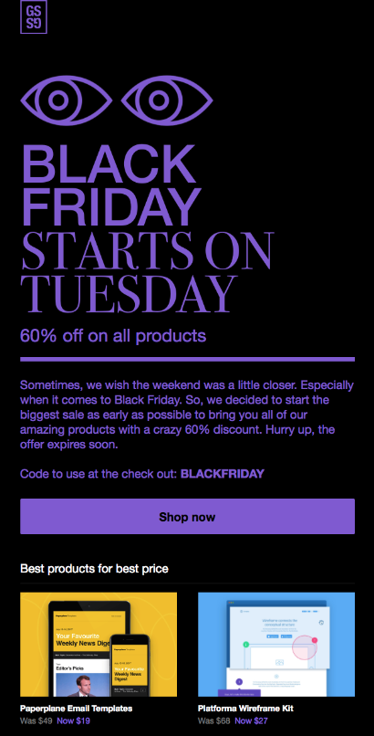 Start early Black Friday email example