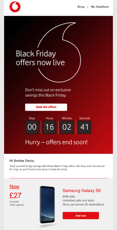 Urgent Black Friday email example