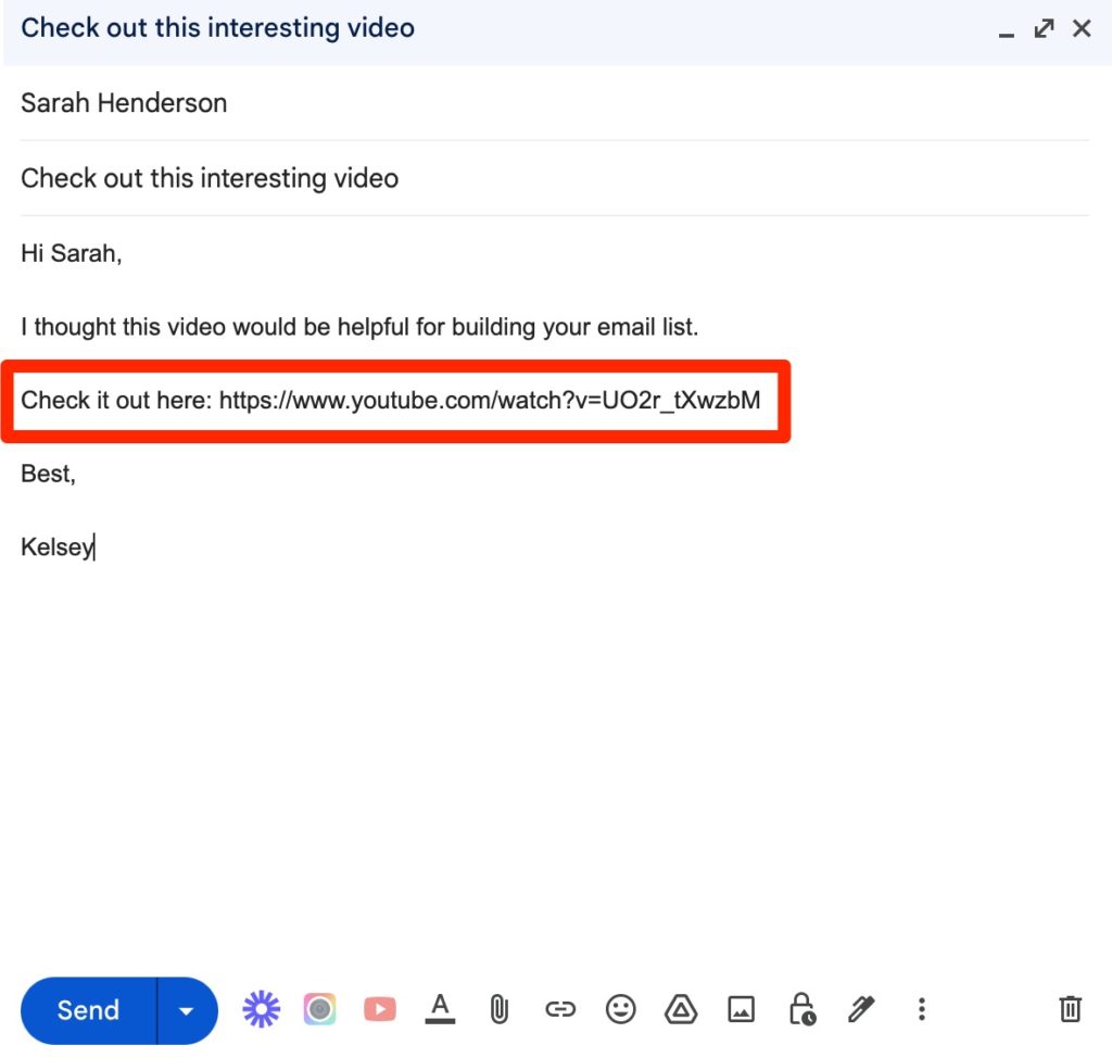 Email in Gmail with YouTube video link.