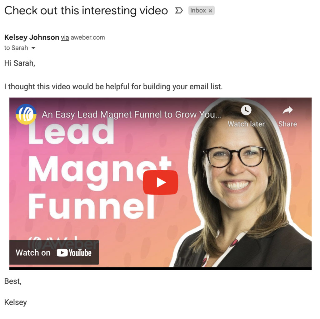 YouTube embed in Gmail email.