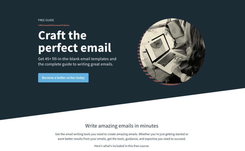 AWeber lead magnet landing page for What to Write course