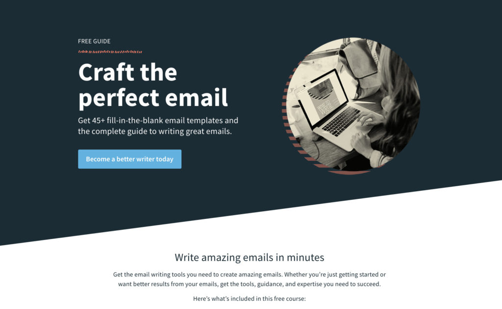 Weber lead magnet landing page para el curso What to Write