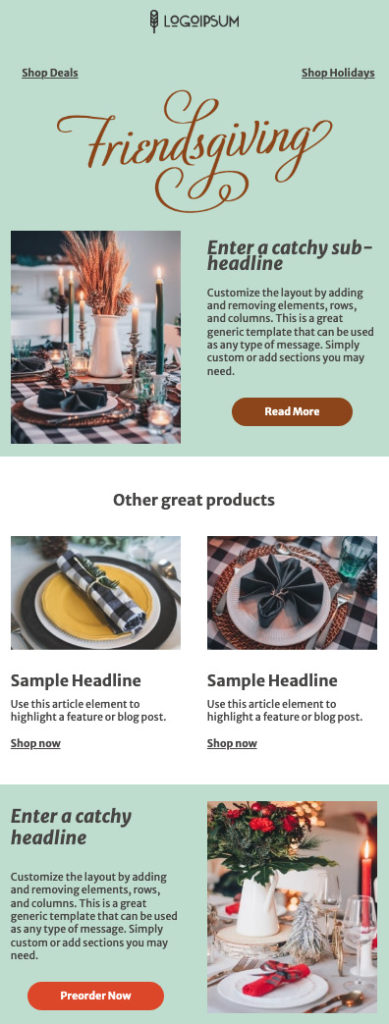 Friendsgiving email template by AWeber