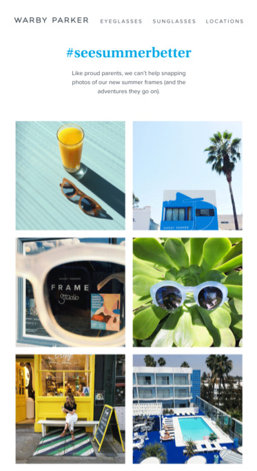 Email from Warby Parker using a pale shade of blue helps to emphasize the lighter, more refreshing vibe