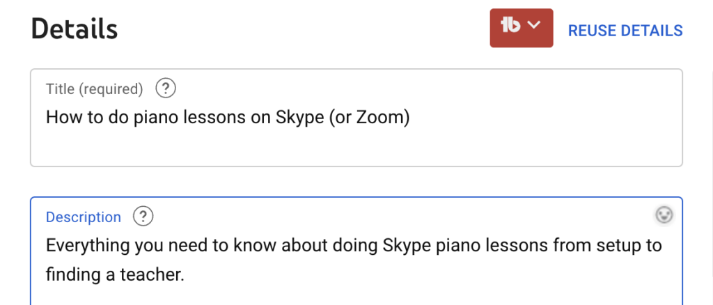 YouTube description reads "Everything you need to know about doing Skype piano lessons from setup to finding a teacher."