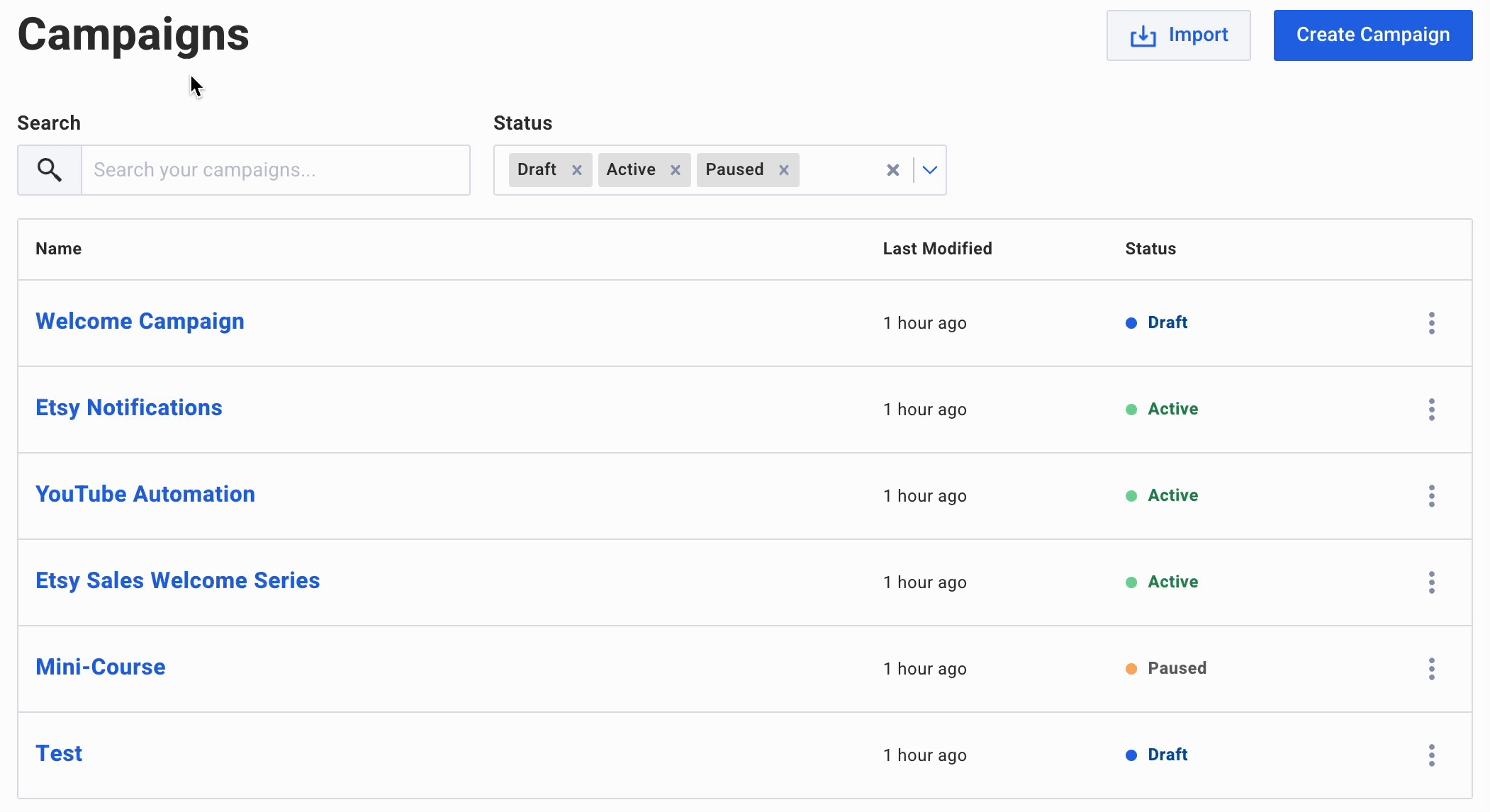 Find your campaigns faster on the new index page