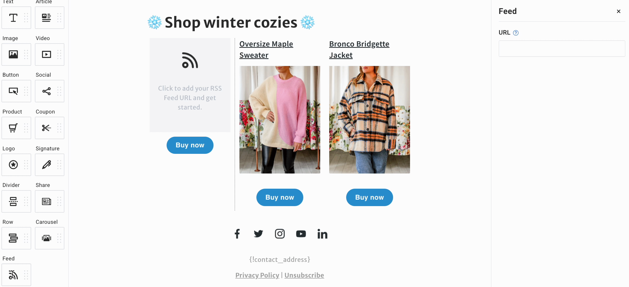 Using Feed element in AWeber to pull in a product image from a clothing store.