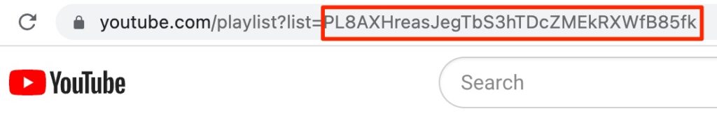 YouTube URL showing your playlist ID.