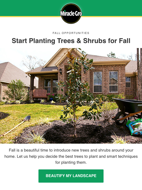 Email from Miracle-Gro which provides helpful landscaping tips to their sales email