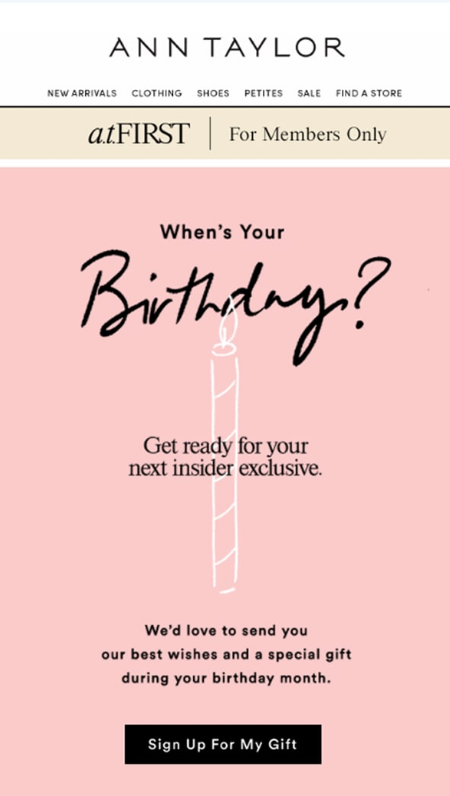 Ann Taylor Birthday Email Example