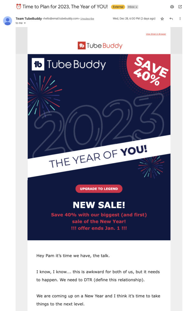 A New Year's sale email