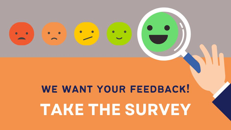 A graphic with feedback face emojis that says "We want your feedback! Take the survey."
If you don't want to be too "salesy," surveys and asking for feedback are legit ways to do New Year's marketing campaigns.