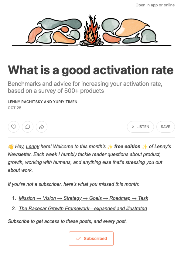 An example of a paid newsletter from Lenny's Newsletter"