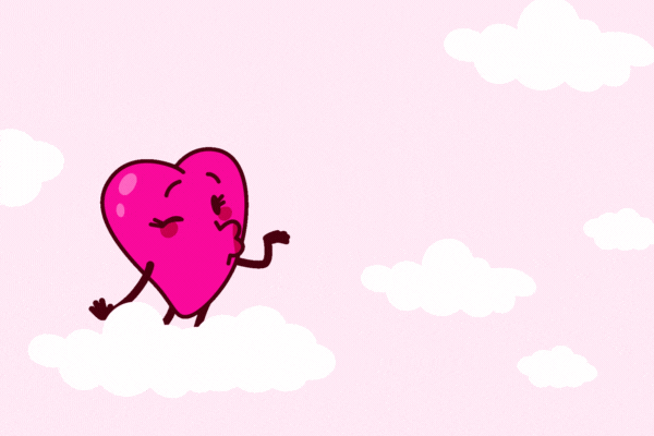 Valentine's day sale GIF showing a heart blowing heart kisses