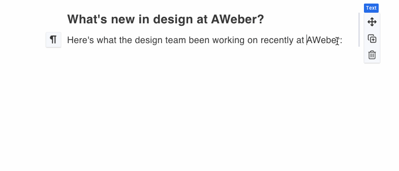 Adding a design preview using a magic link under text that says "What's new in design at AWeber?"
