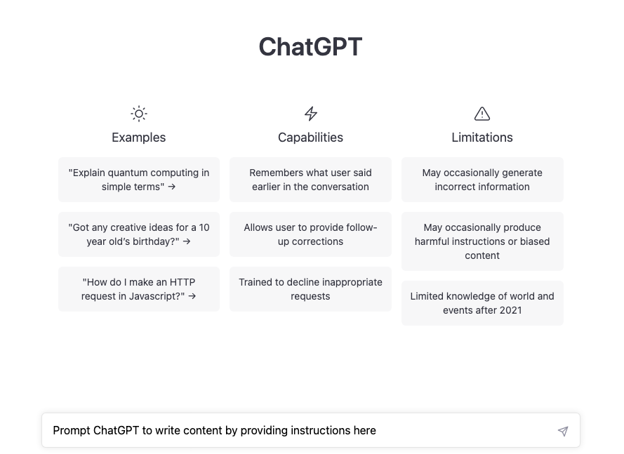 صفحه دستورالعمل ChatGPT