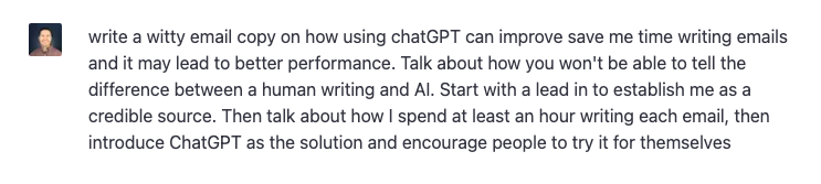 First instructions to ChatGPT for AI-generated email content