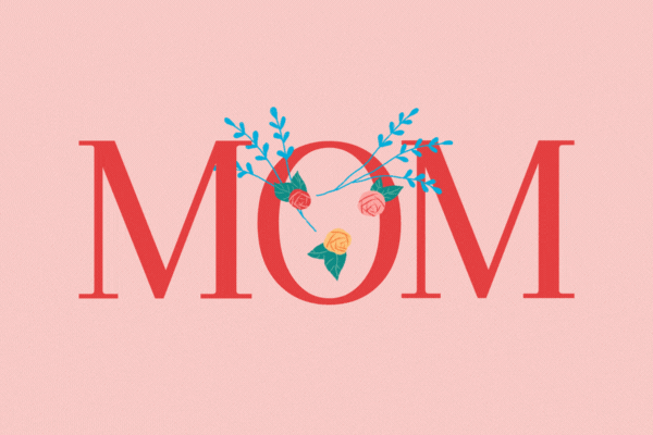 GIF de mamá con flores saliendo de la O