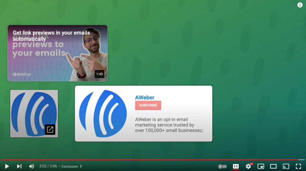 جاسازی کارت پایانی در یک ویدیوی YouTube به عنوان راهی برای افزایش ثبت نام ایمیل