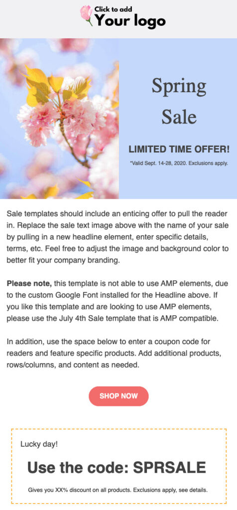 Spring sale landing page template from AWeber