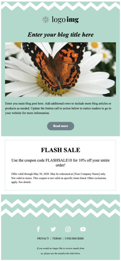 Spring email template from AWeber with butterfly