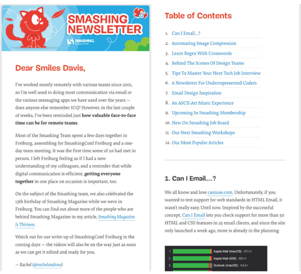 Smashing Newsletter example